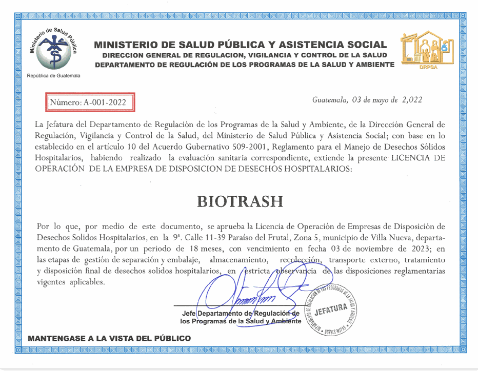 MINISTERIO DE SALUD PUBLICA Licencia operaciones