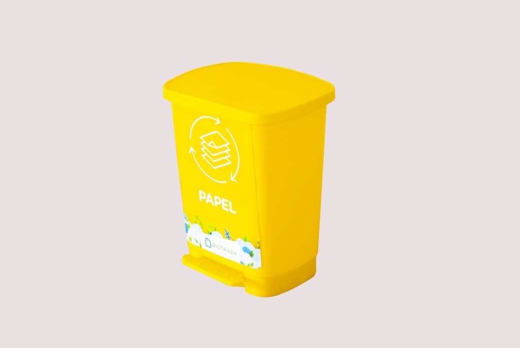 Basurero rectangular amarillo con pedal de 20 litros