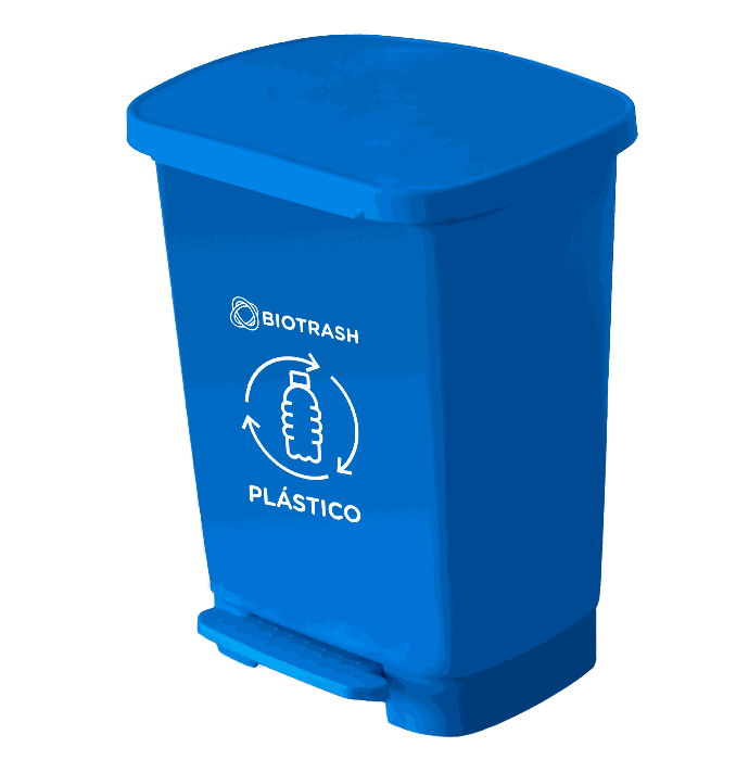 Basurero rectangular azul con pedal de 20 litros