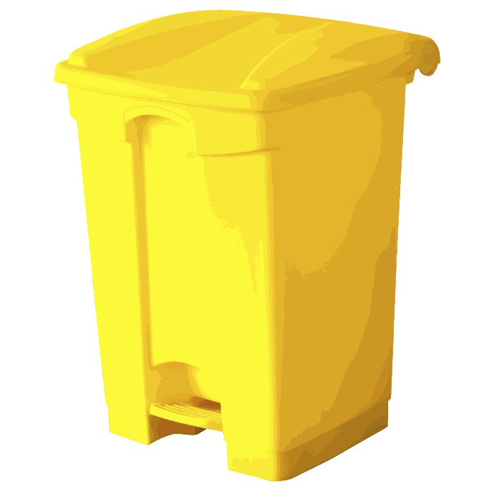 Basurero rectangular amarillo con pedal de 60 litros