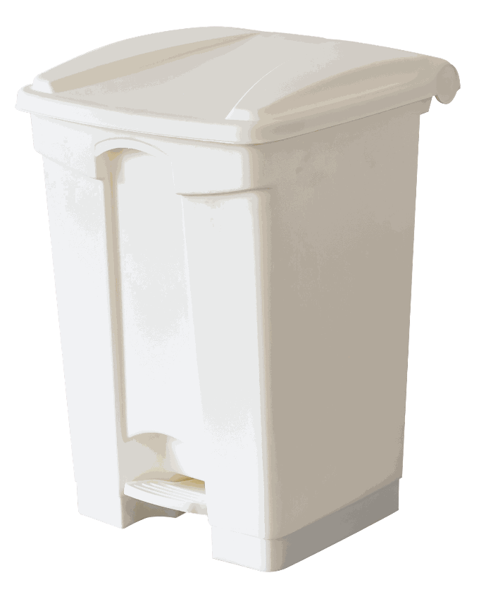 Basurero rectangular blanco con pedal de 60 litros