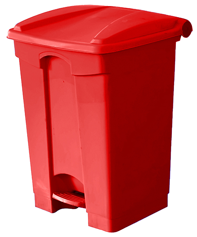 Basurero rectangular rojo con pedal de 60 litros
