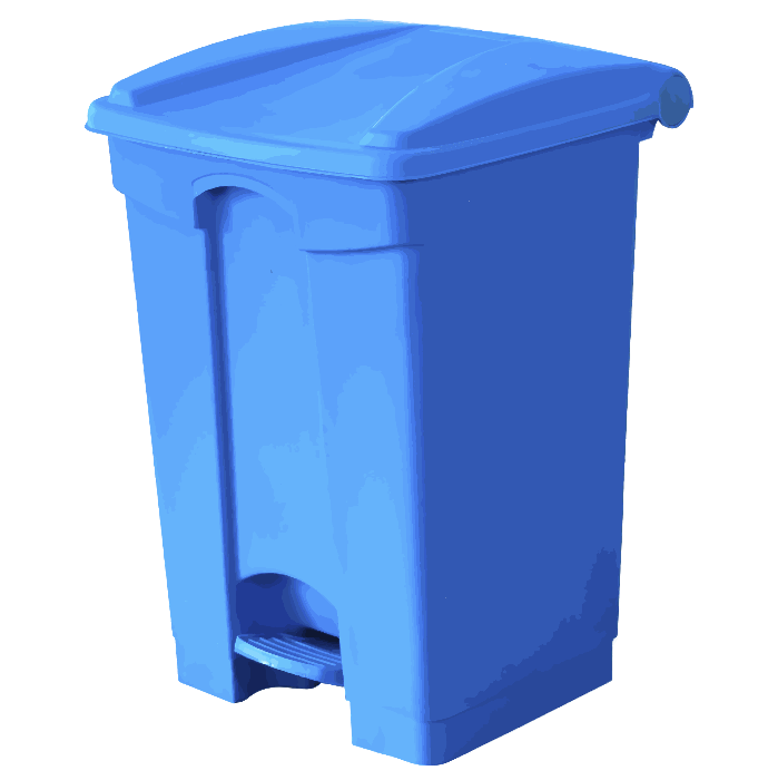 Basurero rectangular azul con pedal de 60 litros