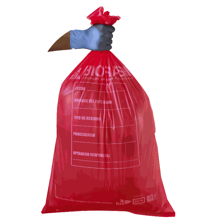 Bolsa biodegradable roja 30*36*60 micrones con logo